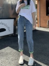 Korean green rolled-up Halon jeans for petite women, spring and autumn thin straight-leg loose nine-inch radish dad pants Application Scenario